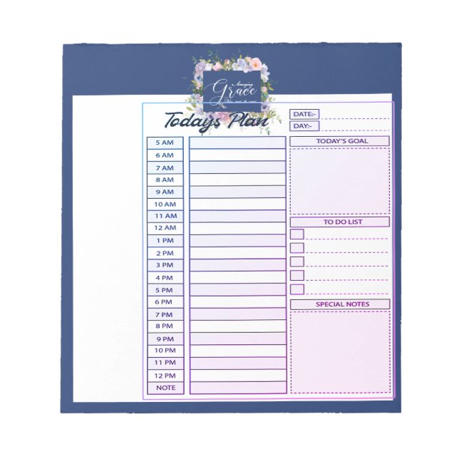 Amazing grace floral day planner notepad (Front)
