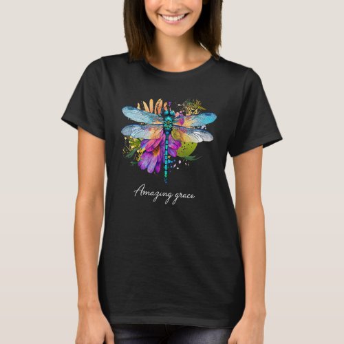 Amazing grace Floral Dragonfly Christian Summer T_Shirt