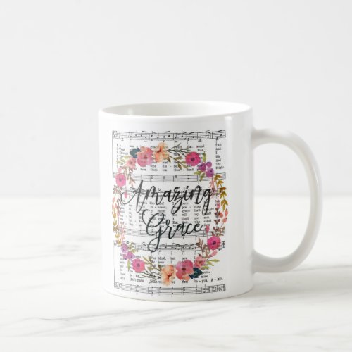 Amazing Grace Floral Sheet Music Hymn Mug