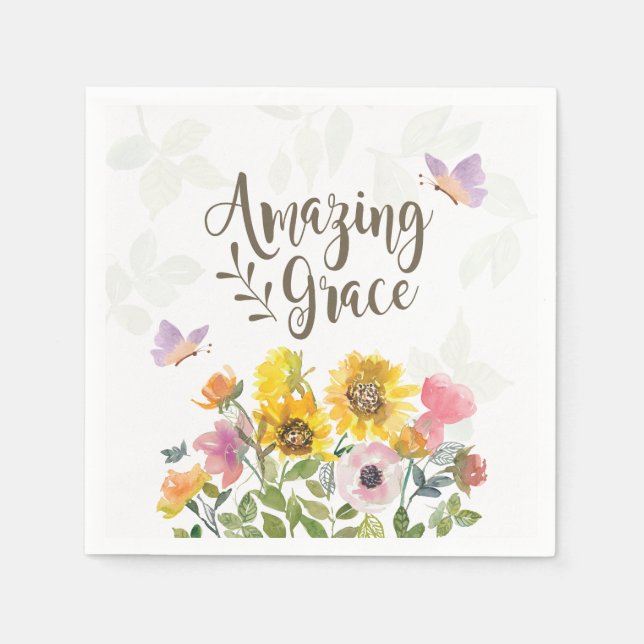 Amazing Grace Flowers and Butterflies Christian Napkins (Front)