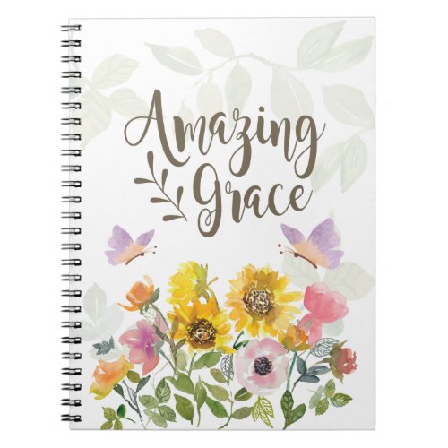 Amazing Grace Flowers and Butterflies Christian Notebook