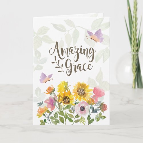 Amazing Grace Flowers and Butterflies Scripture Card