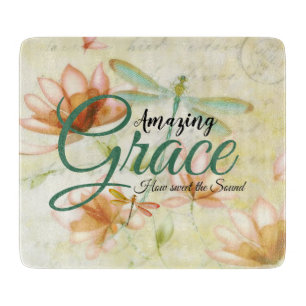 Amazing Grace Flowers and dragonfly Cutting Board
