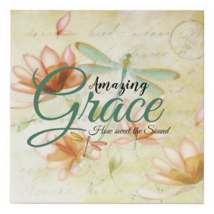 Amazing Grace Flowers and dragonfly   Faux Canvas Print