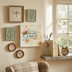 Amazing Grace Flowers and dragonfly Faux Canvas Print