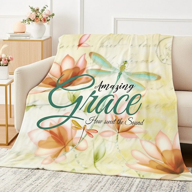 Amazing Grace Flowers and dragonfly   Fleece Blanket (Creator Uploaded)