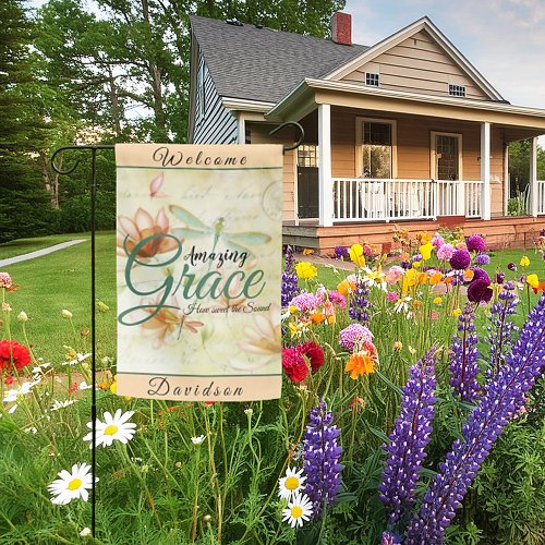 Amazing Grace Flowers and dragonfly   Garden Flag