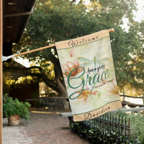 Amazing Grace Flowers and dragonfly   House Flag