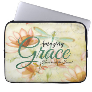 Amazing Grace Flowers and dragonfly  Laptop Sleeve