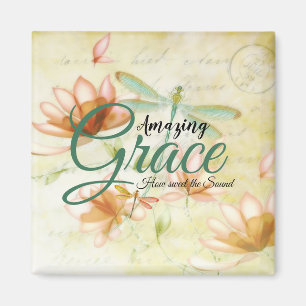 Amazing Grace Flowers and dragonfly Magnet