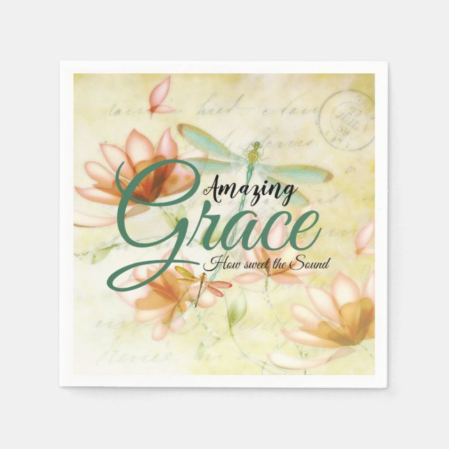 Amazing Grace Flowers and dragonfly  Napkins (Front)