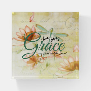 Amazing Grace Flowers and dragonfly Paperweight