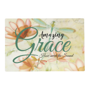Amazing Grace Flowers and dragonfly Placemat