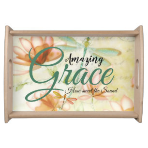Amazing Grace Flowers and dragonfly   Serving Tray
