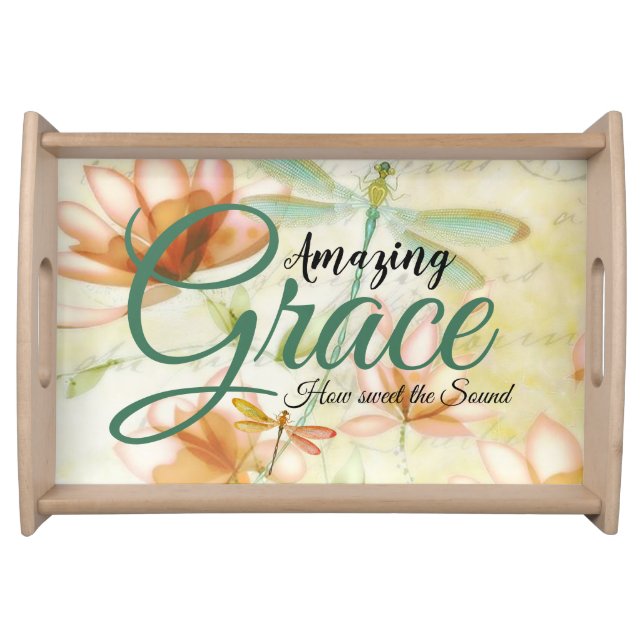 Amazing Grace Flowers and dragonfly   Serving Tray (Front)
