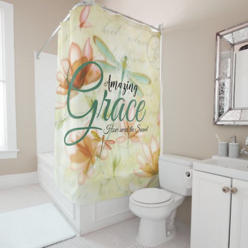 Amazing Grace Flowers and dragonfly  Shower Curtain