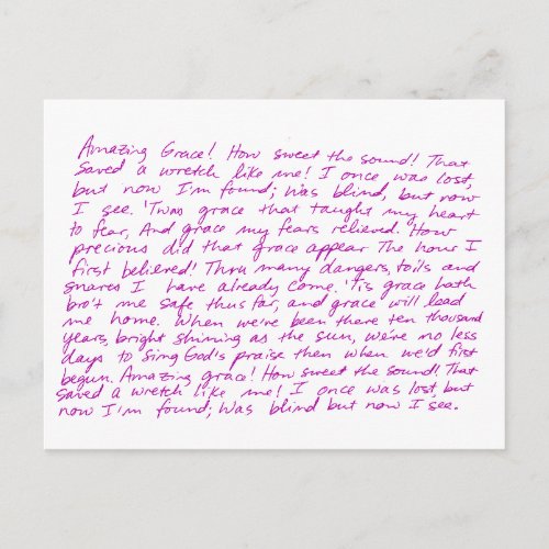 Amazing Grace handwritten lyrics Postcard