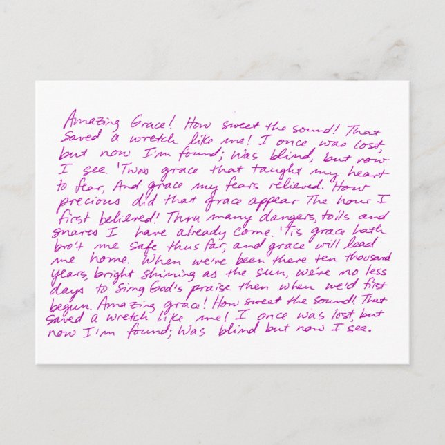 Amazing Grace handwritten lyrics Postcard (Front)