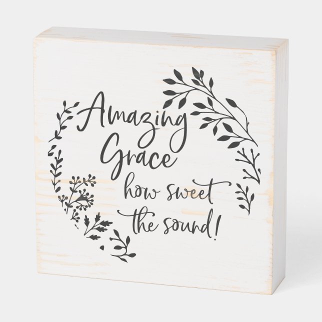 Amazing Grace How Sweet The Sound Wooden Box Sign (Angled Horizontal)