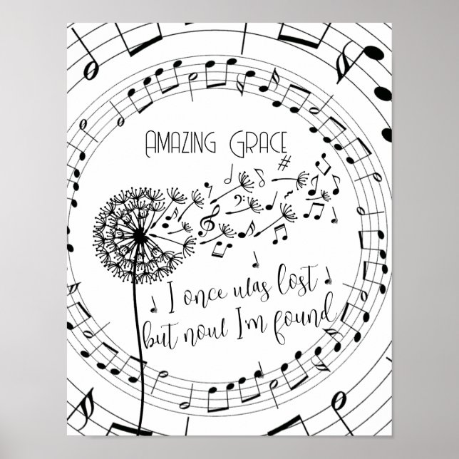 Amazing Grace Hymn Dandelion Christian Poster (Front)