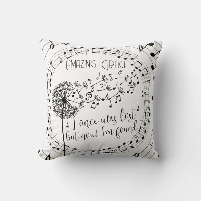 Amazing Grace Hymn Dandelion Christian Throw Pillow (Front)