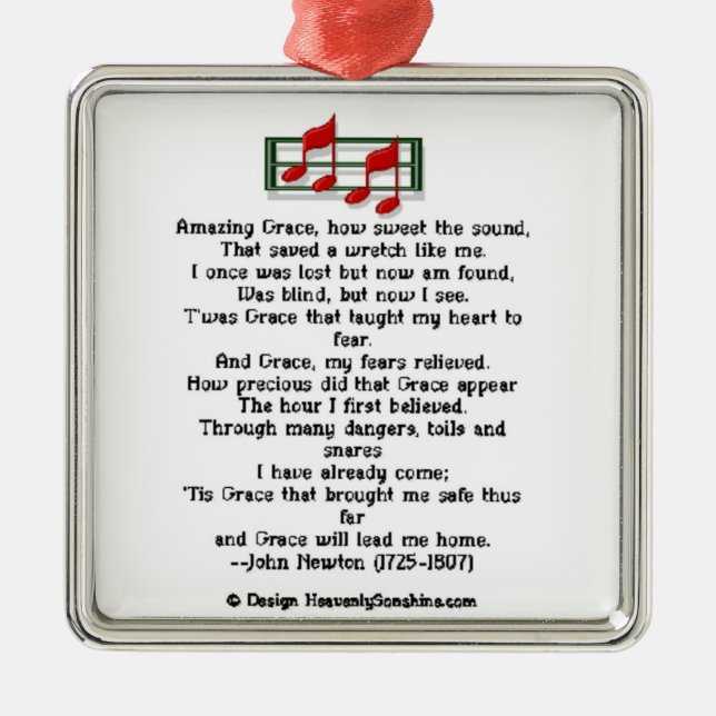 Amazing Grace Hymn Metal Ornament (Front)