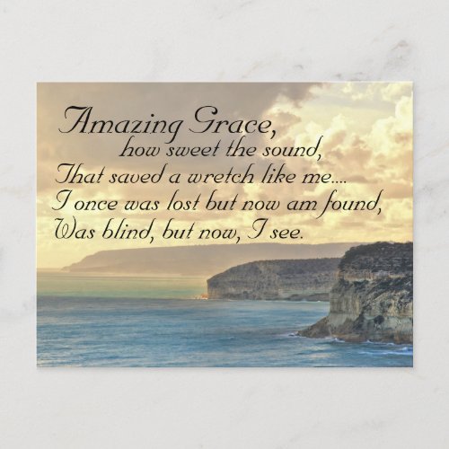 Amazing Grace Hymn Ocean Sunset Postcard