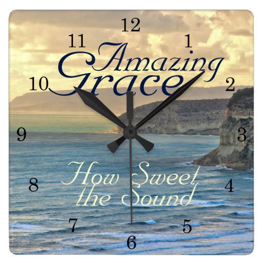 Amazing Grace Hymn Ocean Sunset Square Wall Clock