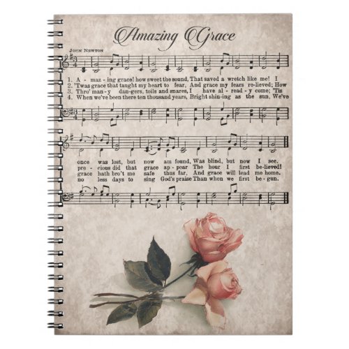 Amazing Grace Hymn Vintage Rose Notebook
