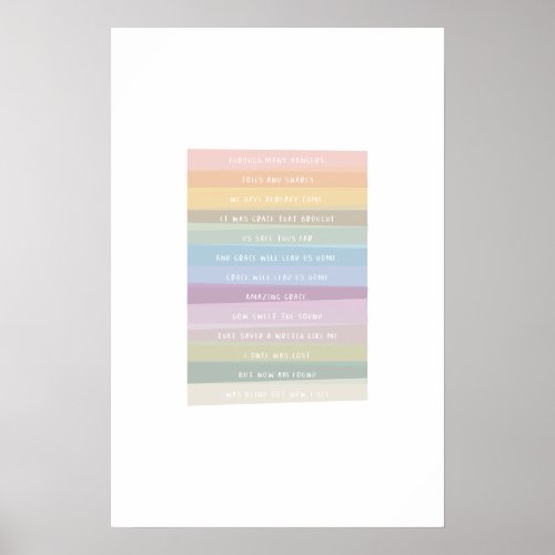 Amazing Grace Lyric Colorful Rainbow Art Print