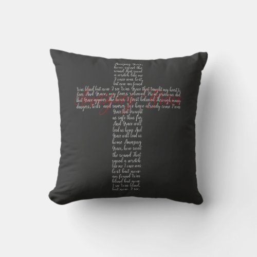 Amazing Grace Lyrics Cross Throw Pillow