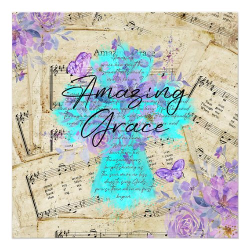 Amazing Grace Music Art wWatercolor Butterflies Photo Print