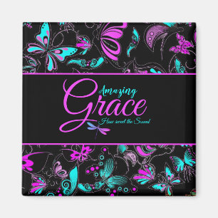 Amazing grace Purple and teal butterflies   Magnet