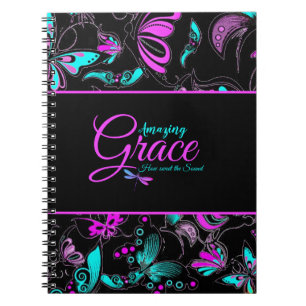 Amazing grace Purple and teal butterflies Notebook