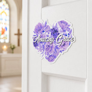 Amazing Grace Purple Floral Heart Sticker
