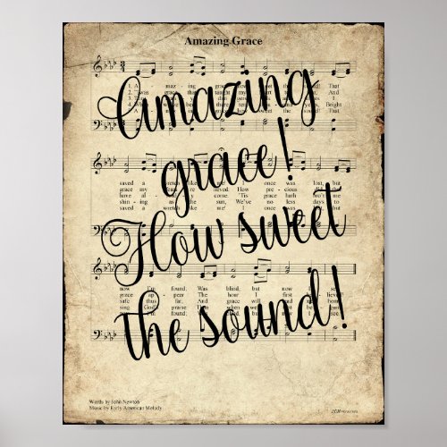 Amazing Grace Scripted Hymn Print