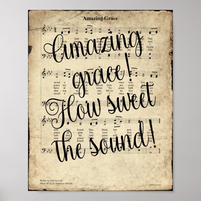 Amazing Grace Scripted Hymn Print (Front)