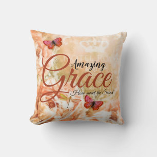 Amazing Grace Soft peach floral Throw Pillow