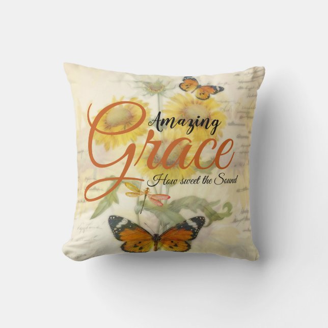 Amazing Grace Sunflowers and butterfly  Throw Pillow (Front)