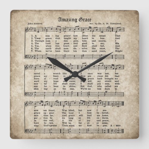 Amazing Grace Vintage Hymn Sheet Music Clock