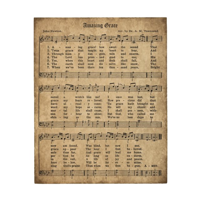 Amazing Grace Vintage Hymn Sheet Music Wood Sign (Front)