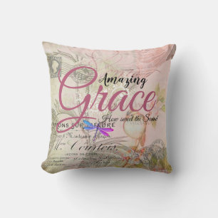 Amazing Grace vintage pink Throw Pillow
