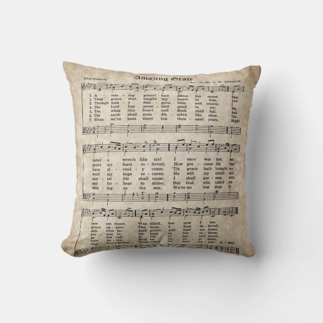 Amazing Grace Vintage Style Hymn Pillow (Front)