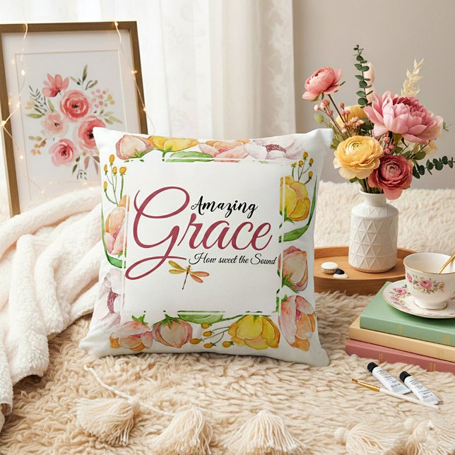 Amazing grace watercolor floral  throw pillow (Creator Uploaded)