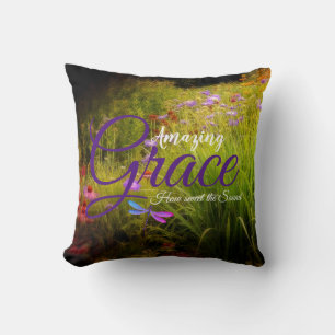 Amazing Grace wildflowers throw pillow