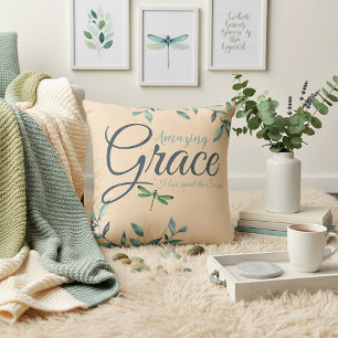 Amazing grace with leaves throw pillow