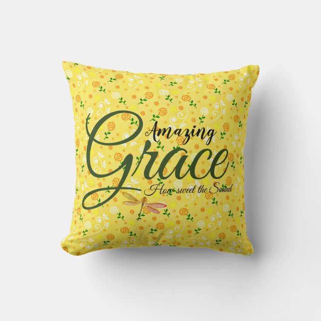 Amazing Grace Yellow spring floral Throw Pillow (Front)
