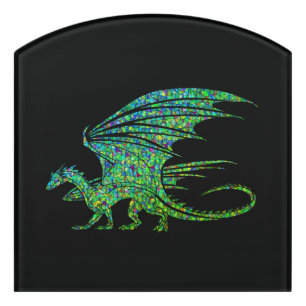 Amazing Green Dragon Mosaic  Door Sign