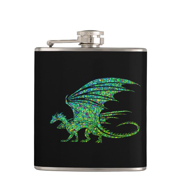 Amazing Green Dragon Mosaic  Flask (Front)