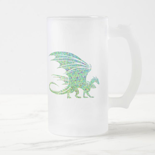 Amazing Green Dragon Mosaic  Frosted Glass Beer Mug (Right)